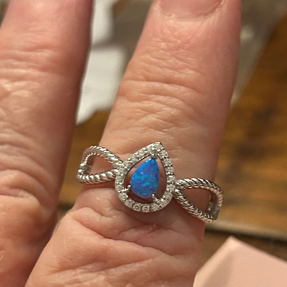 Blue opal 925 Sterling Silver Ring‎ size 8